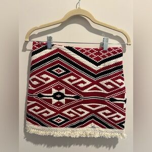 Atmosphere Aztec Woven Print Fringe Mini Skirt